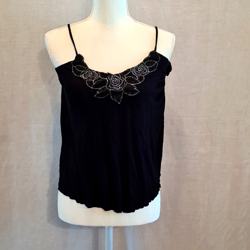5/$15 EYESHADOW ladies top, Sz L, silver emblishment on bodice, Rayon
